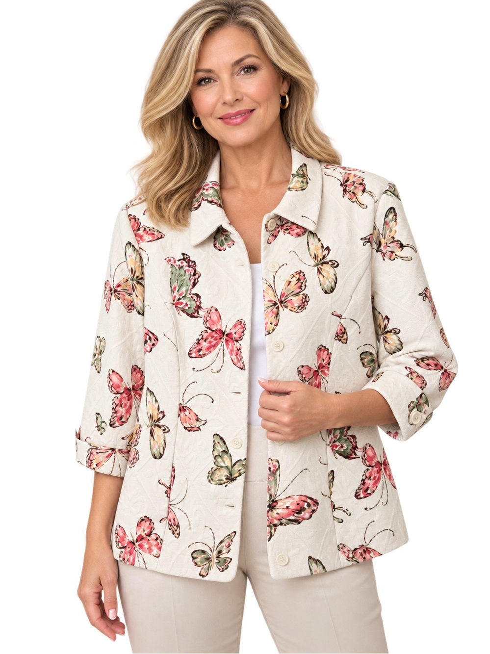 Alfred Dunner Butterfly Textured Jacket Blazer 18W Plus Spring Easter Floral